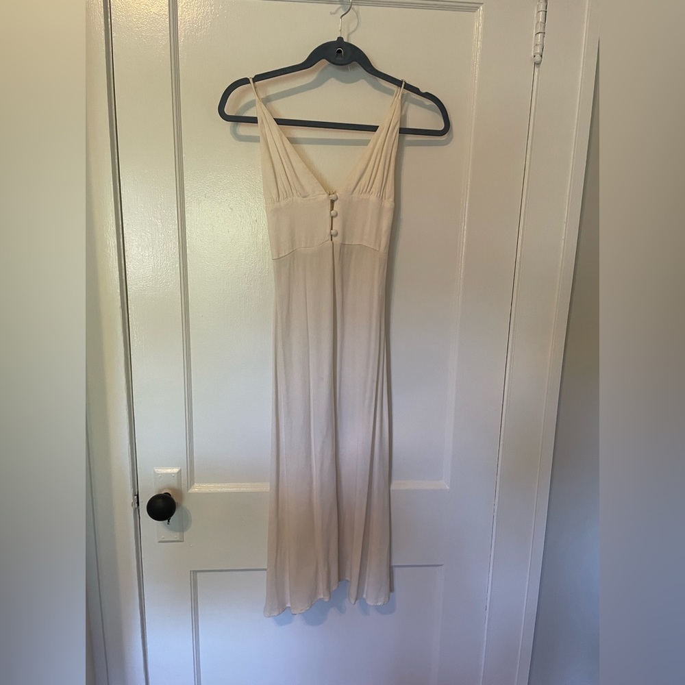 White reformation midi dress w button detail